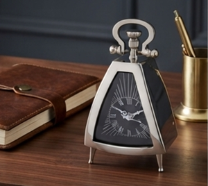 Vintage Triangle Metal Desk <b>Clock</b> With Roman Numerals Silent Non Ticking Mechanical Movement Hourly Chiming Traditional Design - Product Image 3