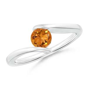 Wholesale Trendy 925 Sterling <b>Silver</b> Rhodium-Plated Citrine Engagement <b>Ring</b> Prong Setting <b>Plain</b> Band Vintage Everyday Style - Product Image 1