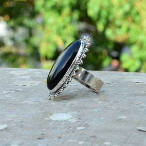 Anillo de ónix negro ovalado natural de diseño, plata de ley 925, anillo de piedras preciosas hecho a mano para mujer - Product Image 6