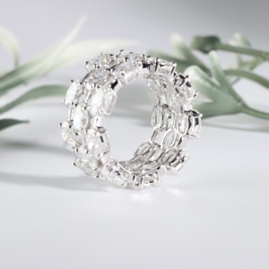 Anillo de Eternidad de Lujo Vintage con Tres Hileras de Diamantes Ovalados Cultivados en Laboratorio, Anillos de Boda Anchos de Oro Blanco para Mujer, Regalo de Compromiso - Product Image 3