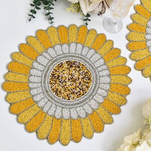 Handmade Beaded Sunflower Placemat Luxury Table Decor <b>Mat</b> Decorative Dining Table Setting Custom Bead Embroidery Charger <b>Plate</b> - Product Image 2