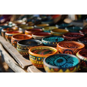 Hand-Painted Acacia Wood Tribal Bowl Wholesale - Moradabad Artisan <b>Crafts</b> - Product Image 3