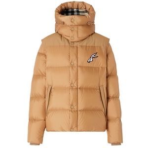 Hooded Canvas Puffer Jacket Solid Color Embroidered Letter Logo Zipper Closure Windproof Winter Casual Unisex Standard Fit - Product Image 1