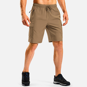 Shorts cargo pour homme, couleur kaki foncé, séchage rapide, longueur genou, taille élastique, cordon de serrage, pantalon décontracté d'été - Product Image 1