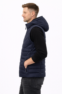 Chaleco acolchado con capucha azul marino para hombre, ligero, con cremallera, sin mangas, aislante, para invierno, para aventuras al aire libre - Product Image 3