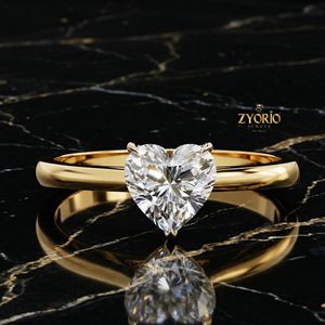 Anillo de Compromiso Solitario de Plata de Ley 925 con Diamante Cultivado en Laboratorio con Corte Corazón para Mujer, Anillo de Promesa Minimalista - Product Image 1