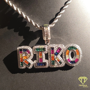 Custom Rainbow Letter Pendant Necklace Iced Out Moissanite Diamond Hip Hop Jewelry With <b>Rope</b> <b>Chain</b> - Product Image 4