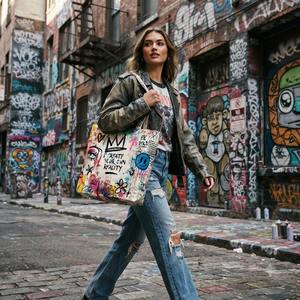 Bolsa de Mano de Lona de Algodón con Estampado de Grafiti, Gran Capacidad, Bolso de Hombro para Mujer, Ecológico, Reutilizable, Arte Urbano, Compras - Product Image 5