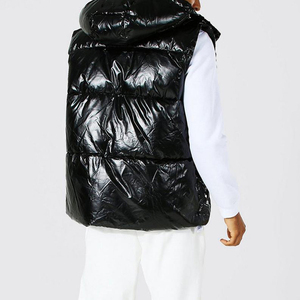 Chaleco Acolchado Negro sin Mangas con Capucha para Hombre, Cortavientos de Poliéster, Cierre de Cremallera, Color Sólido, Grueso, para Invierno - Product Image 2