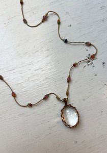 สร้อยคอหินมูนสโตนทำมือ งานถักมาคราเม่ จี้รูปไข่ประดับอัญมณีธรรมชาติ เชือกปรับได้ สไตล์โบโฮ เรียบง่าย งานฝีมือ - Product Image 3