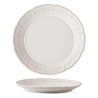 Service de table en porcelaine céramique beige royal, bord gaufré, glaçure craquelée, design baroque vintage, durable, sans BPA, écologique