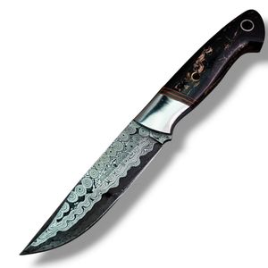 Cuchillos de Caza Damasco con Hoja de Acero Estampado y Mango de Madera Decorativo para Camping, Caza, Trabajo de Campo y Actividades al Aire Libre - Product Image 1