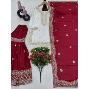 Beau haut pour femme avec Sharara et Dupatta pour les fêtes Ensembles élégants - Product Image 5