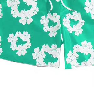 Shorts de Baño para Hombre, Estampado de Llamas Verdes, 100% Algodón, Transpirables, de Secado Rápido, con Cordón Ajustable y Logotipo Personalizado - Product Image 6