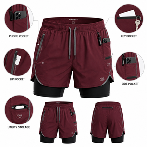Shorts de sport 2 en 1 pour hommes |   Vêtement de sport d'été respirant avec coque extérieure et collants de compression intérieurs, personnalisation de la marque disponible - Product Image 3