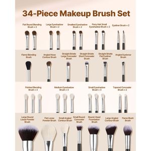 Set Professionale di 34 Pennelli da Trucco in Pelo di Capra, per Fondotinta, Sfumatura, Ombretto, Correttore, Blush, con Setole Morbide ed Ergonomiche - Product Image 2