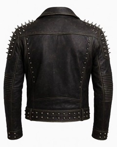 Chaqueta de Motociclista de Piel de Oveja Auténtica Estilo Punk para Hombre, Impermeable, Transpirable, Resistente al Viento, con Cuello Alto y Logotipo Frontal, Corte Regular - Product Image 4