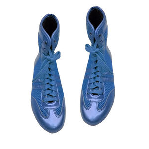 WARZONE SPORTS Zapatos de Boxeo de Cuero con Cordones y Malla Azul, Diseño Transpirable de Caña Alta y Antideslizante - Product Image 1