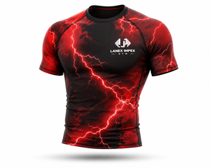<b>Men's</b> Red Lightning <b>Compression</b> <b>Shirt</b> Short Sleeve Rash Guard Gym Fitness Workout Athletic Base Layer Performance Sportswear Tee - Product Image 1