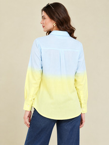 เสื้อเชิ้ตผู้หญิงสีไล่ระดับแบบติดกระดุม แขนยาว ปกคอปก ผ้าป๊อปลินลำลอง ทรงปกติ สำหรับฤดูใบไม้ผลิและฤดูร้อน - Product Image 3