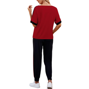Conjuntos deportivos de verano al por mayor para mujer, conjuntos de dos piezas con franja lateral, top corto informal y pantalones largos, conjuntos deportivos para dama - Product Image 2