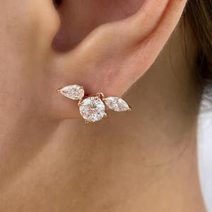 Pendientes de Diamantes Redondos y Marquise, Pendientes de Diamantes Cultivados en Laboratorio, Pendientes de Oro Rosa, Pendientes Minimalistas para Novia, Pendientes de Boda - Product Image 1