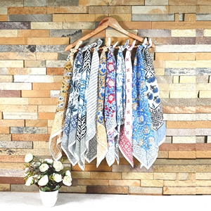 Hand Block Print Floral Cotton Bandana Scarf Handmade Indian Design Soft Lightweight Spring Summer <b>Head</b> <b>Wrap</b> Durable Breathable - Product Image 5