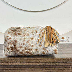 New Arrival 2026 Latest Designer Hair on Cowhide Leather Tassel Zipper <b>Toiletry</b> Bag Makeup Cosmetic <b>Storage</b> Travel Organizer Box - Product Image 5