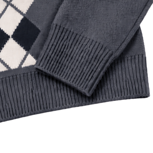 Cardigan en tricot gris à col en V pour homme, motif losanges, boutons sur le devant, manches longues, coupe classique décontractée, tricot d'hiver - Product Image 5