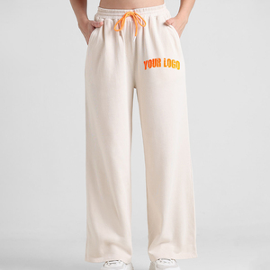Women's Solid Pattern High Waisted <b>Wide</b> <b>Leg</b> Sweatpants Loose Fit Casual <b>Joggers</b> with Elastic Waist Closure Drawstring & Pockets - Product Image 1