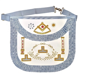 Tablier de Maître Cérémonial 3 Taus Rite Français, Broderie à la Main Professionnelle, Dentelle à Coudre, Épingle de Sûreté en Cuir, Qualité Supérieure Cérémoniale - Product Image 3