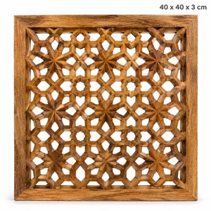 Handmade Traditional Carved Mango <b>Wood</b> Jaali Wall Panel | Indian <b>Lattice</b> Decor Wholesale - Product Image 1