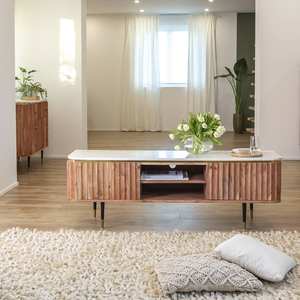 Soporte para TV Vandana Cresta Mira en madera de acacia y mármol blanco - Product Image 5