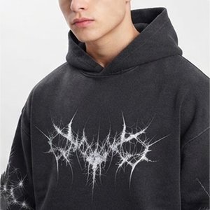 New Sales <b>Men's</b> Black Hooded <b>Sweatshirt</b> With <b>White</b> Crack Print Front Pocket Casual Autumn Wear 100% Cotton Knitted Regular Fit - Product Image 6