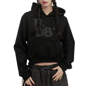 Sweat-shirt à capuche imprimé court pour femmes, style streetwear Y2K, mode d'hiver, logo personnalisé, vente en gros, prix bas, sweat-shirt décontracté court - Product Image 2