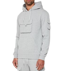 Streetwear décontracté pour hommes, sweat à capuche avec fermeture éclair, pantalon de survêtement en coton taille haute avec logo personnalisé, poche cargo grande taille - Product Image 4