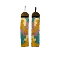 À la mode à la main bohème polychromatique carré verre perles de rocaille balancent losange frangé goutte boucles d'oreilles gland femmes boucles d'oreilles