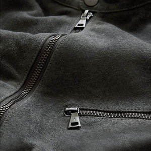 Veste en cuir suédé vert pour homme, col rabattu, longueur normale, couleur unie, style décontracté, vêtements d'automne - Product Image 3