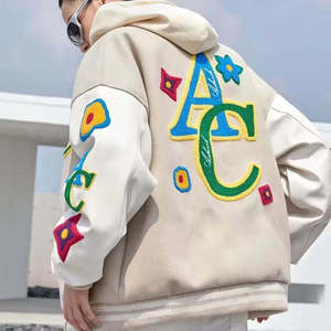 Custom Men Oversized Varsity <b>Jacket</b> Heavyweight Chenille Towel Embroidery <b>Patchwork</b> Wool Blend Baseball Drop-Shoulder <b>Jacket</b> - Product Image 5