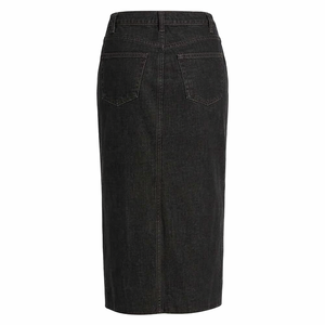 Jupes en jean noir délavé taille naturelle pour femmes, longues et droites, décontractées, pour l'hiver, avec fente avant, pour la vente en gros personnalisée - Product Image 3