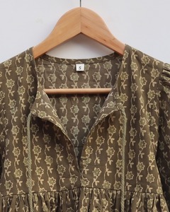 Blusa de Mujer con Estampado Artesanal, 100% Algodón, Formal, Simple, Transpirable, Cuello en V, Manga Abullonada, Corte en A, Estilo Étnico Indio - Product Image 6