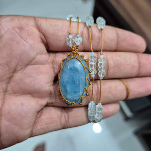 Collar Colgante de Macramé Hecho a Mano con Aguamarina, Gema Natural de Aguamarina Azul, Joyería de Cristal Curativa Estilo Boho, Cordón Ajustable - Product Image 2