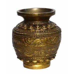 Handcrafted Silver Metal Kalash Pot Antique Carved Floral Vases <b>Decorative</b> Brass Bowl For Pooja Diwali Gift Hindu Festive <b>Decor</b> - Product Image 2