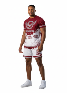 Ensemble deux pièces personnalisé avec logo, grande taille, épaules tombantes, t-shirt et short d'été décontractés et sportifs en coton 100% écologique de haute qualité - Product Image 5