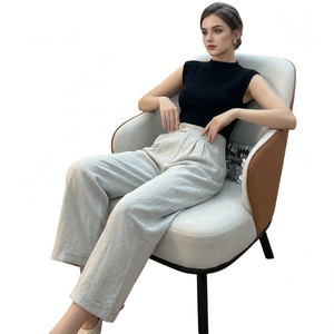High Waist Linen Cotton Wide Leg Pants Loose Straight <b>Trousers</b> Solid Summer Casual Bottoms - Product Image 1