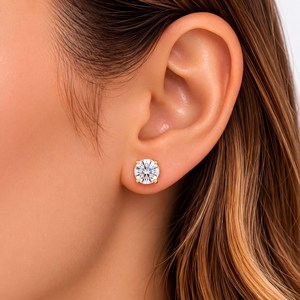 Magnifiques boucles d'oreilles clous en or massif 10K 14K 18K, serties de diamants de laboratoire et de moissanite taille ronde, certifiées IGI, couleur DEF, clarté VS VVS - Product Image 2