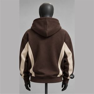 Wholesale Mens Oversized Hooded Sweatshirt <b>Brown</b> Beige Color Blocking Casual Autumn Wear Knitted Regular Sleeve <b>Fleece</b> Material - Product Image 4