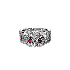 Bague Cocktail en Forme de Hibou Très Demandée, Yeux Rubis, Sertissage Canal, Plaqué Or, Argent 925, Certifiée IGI, Style Luxe, Bijoux Unisexe - Product Image 6