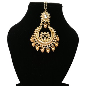 Indiian Ethnic Maang <b>Tikka</b> <b>Headpiece</b> for Women Traditional Bridal Jewelry Gold Finish Accessory for Wedding Party gold color - Product Image 1