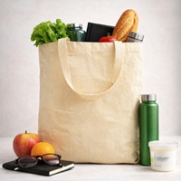 Sac fourre-tout en coton réutilisable avec longues poignées, logo personnalisé imprimé, sac de transport durable pour usage quotidien et courses